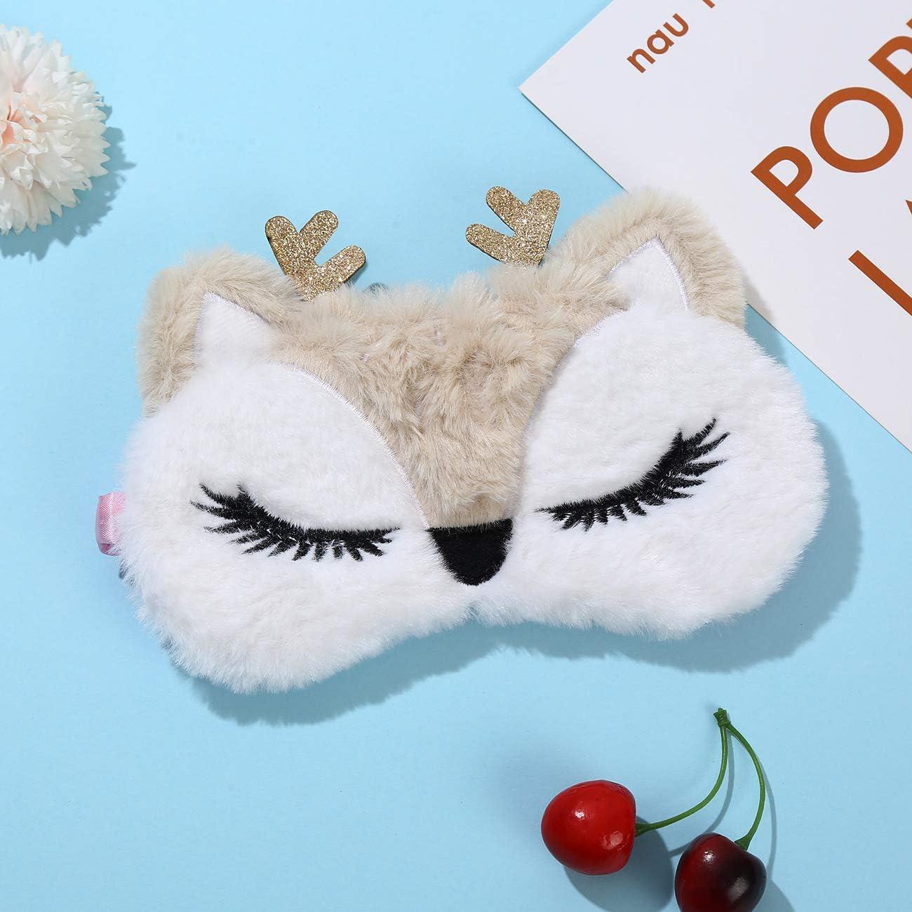 Cute Animal Sleeping Sleep Mask Soft Plush Blindfold Cute Rabbit Panda  Koala Eye Cover Eyeshade for Kids Teens Girls Women (Unicorn Rainbow)