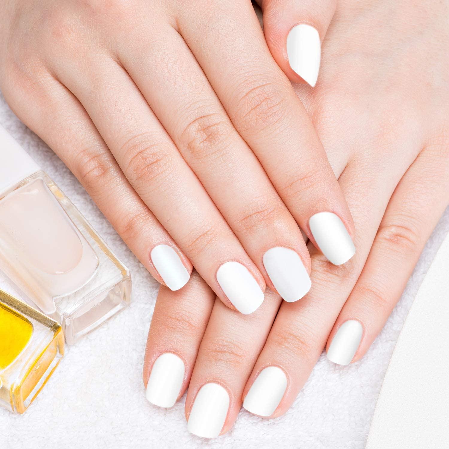 Hermashy Matte White False Nails Short Square Fake Nails Press on Nails  Full Coverage Casual for Women and Girls 24 PCs (White) : Buy Online at  Best Price in KSA - Souq