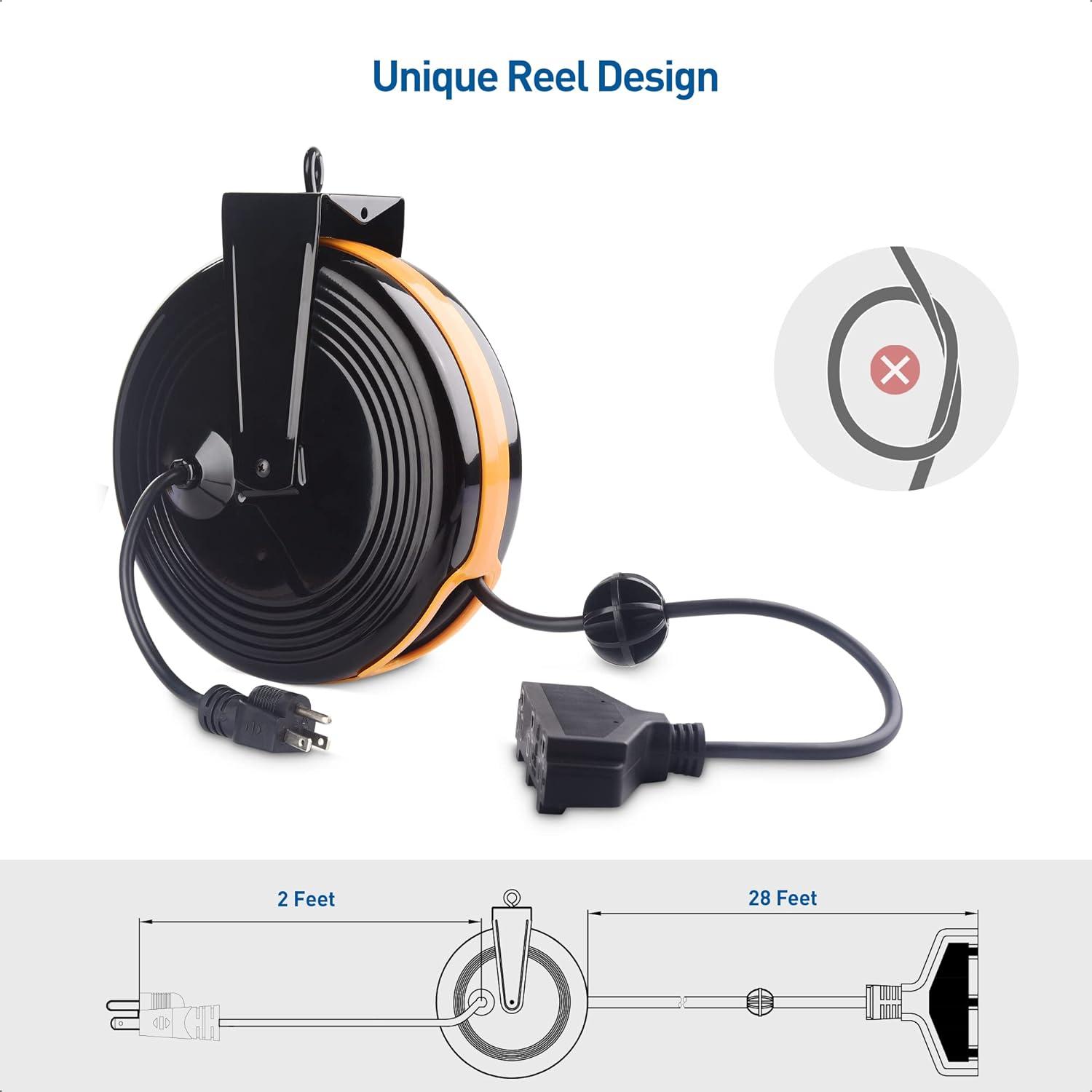 ETL Listed Cable Matters 30 ft 3-Outlet Retractable Extension Cord