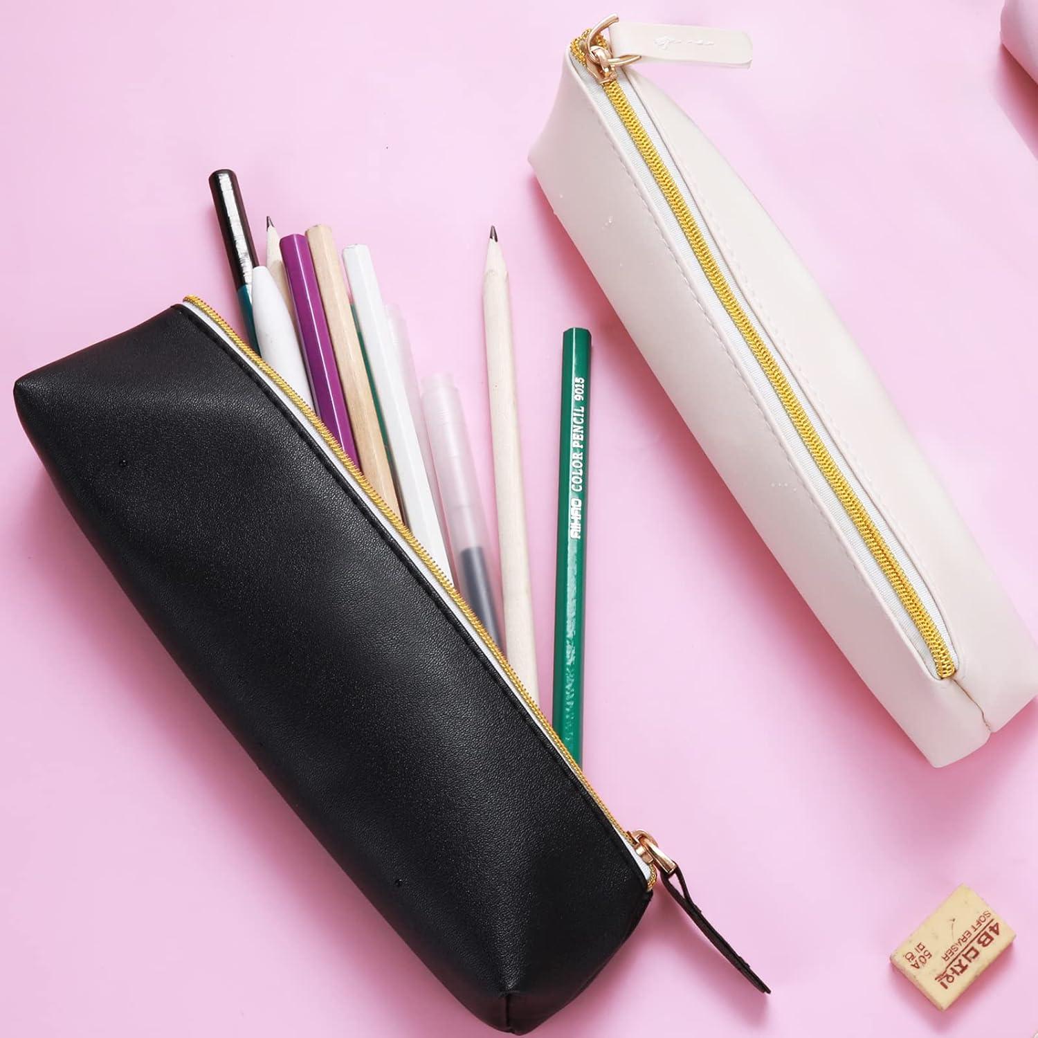 TIESOME Leather Pen Pencil Case 2PCS Cute Slim Pen Bag Small