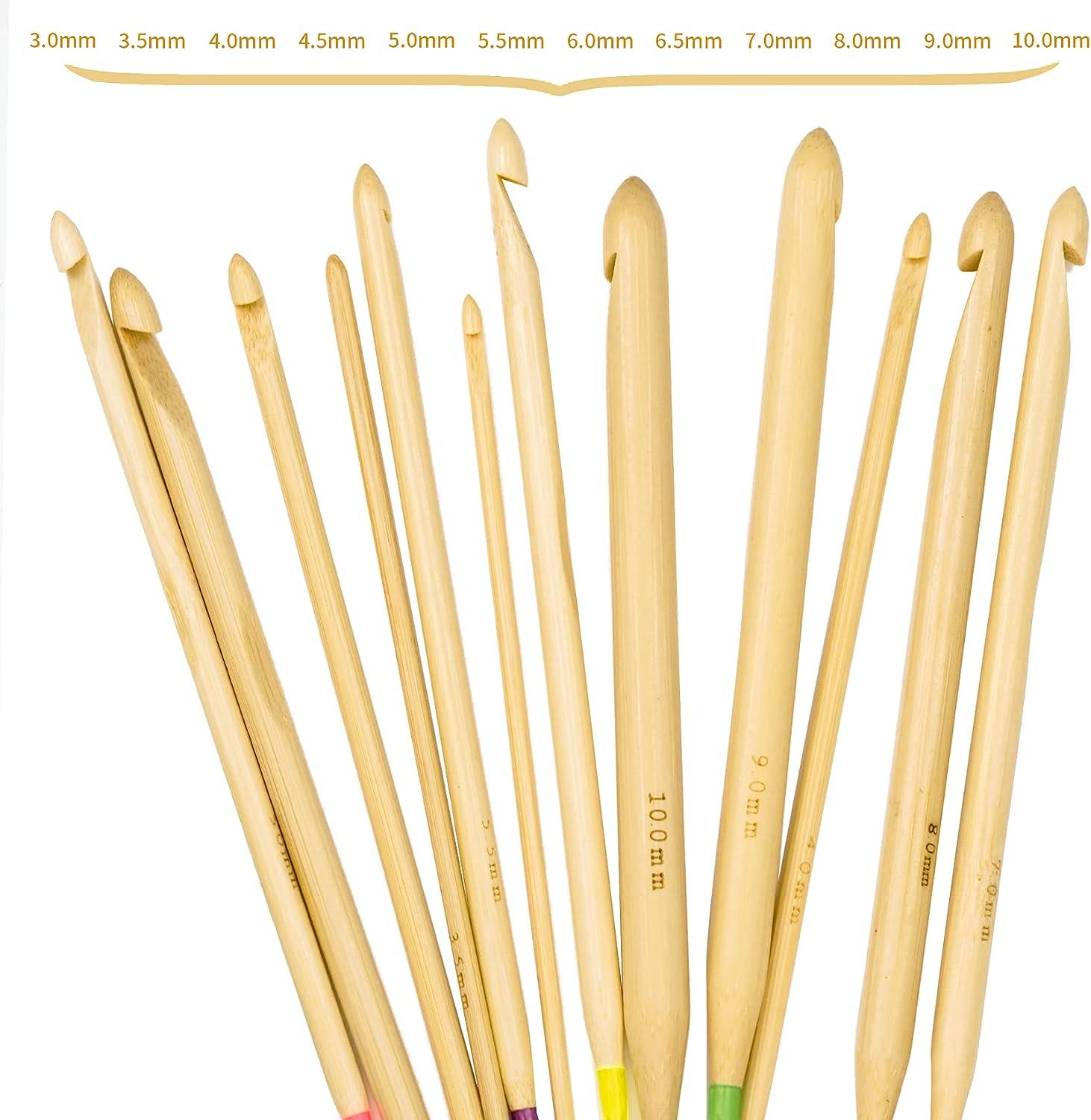 12 Pieces Bamboo Crochet Hooks Set, Large Crocheting Hook Knitting Needles  for Coarse Yarn (12 Sizes 3mm to 10mm in Diameter) 