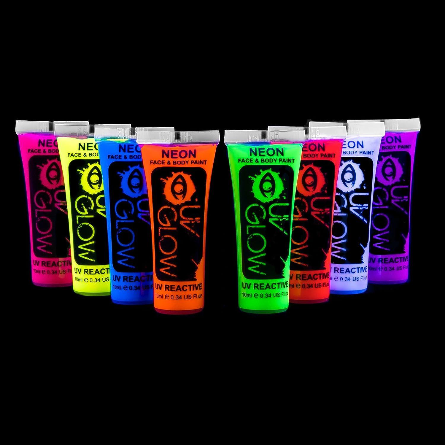 Uv Glow Blacklight Face And Body Paint 0 34oz Set Of 8 Tubes Neon Fluorescent All Colours
