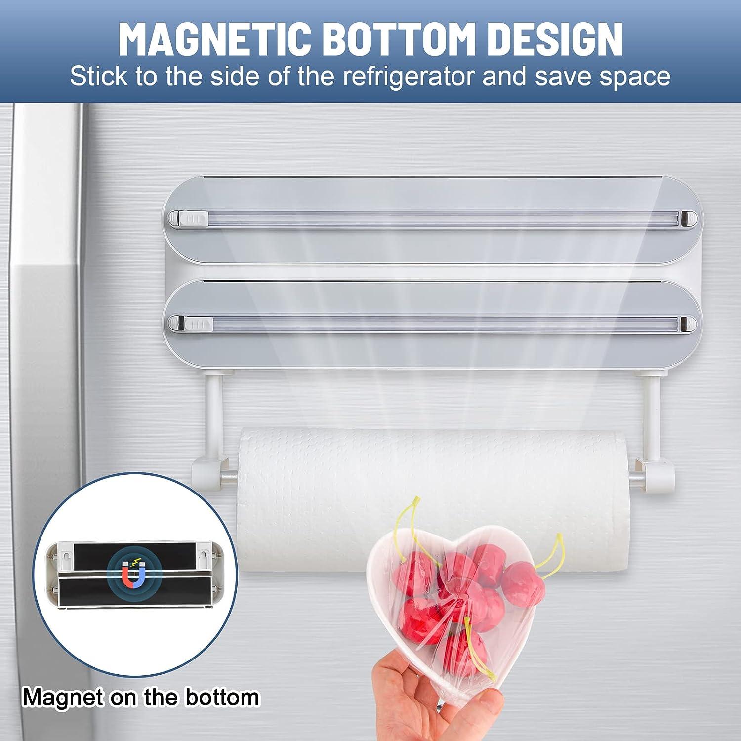 1pc Magnetic Plastic Wrap Dispenser With Slide Cutter, Refillable