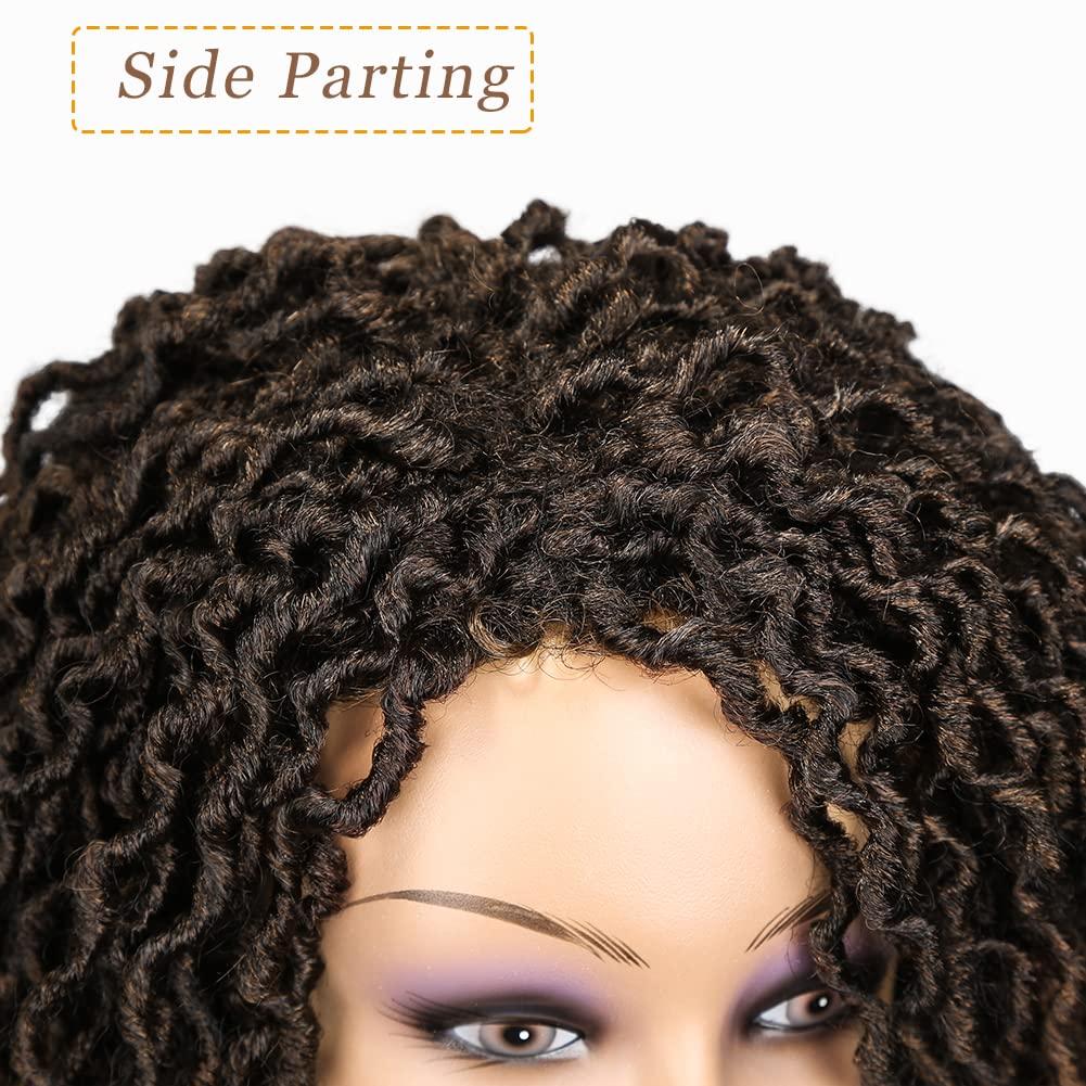 FAVE Short Braided Wig Dreadlock Wigs for Black Women Faux locs Wig Brown  Highlight Color Afro Braids Wig Low Temperature Synthetic Hair (Ombre Brown)