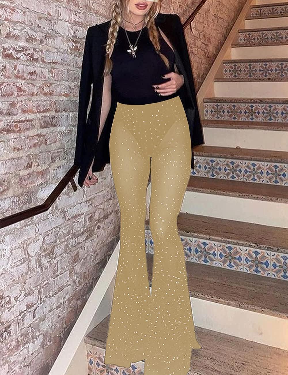Womens Gold Sequin Bling Pants Wide Leg Flare Palazzo Pants Glitter Pencil  Pants Black Sequin Bling Party Trousers, Gold, Small : : Clothing,  Shoes & Accessories