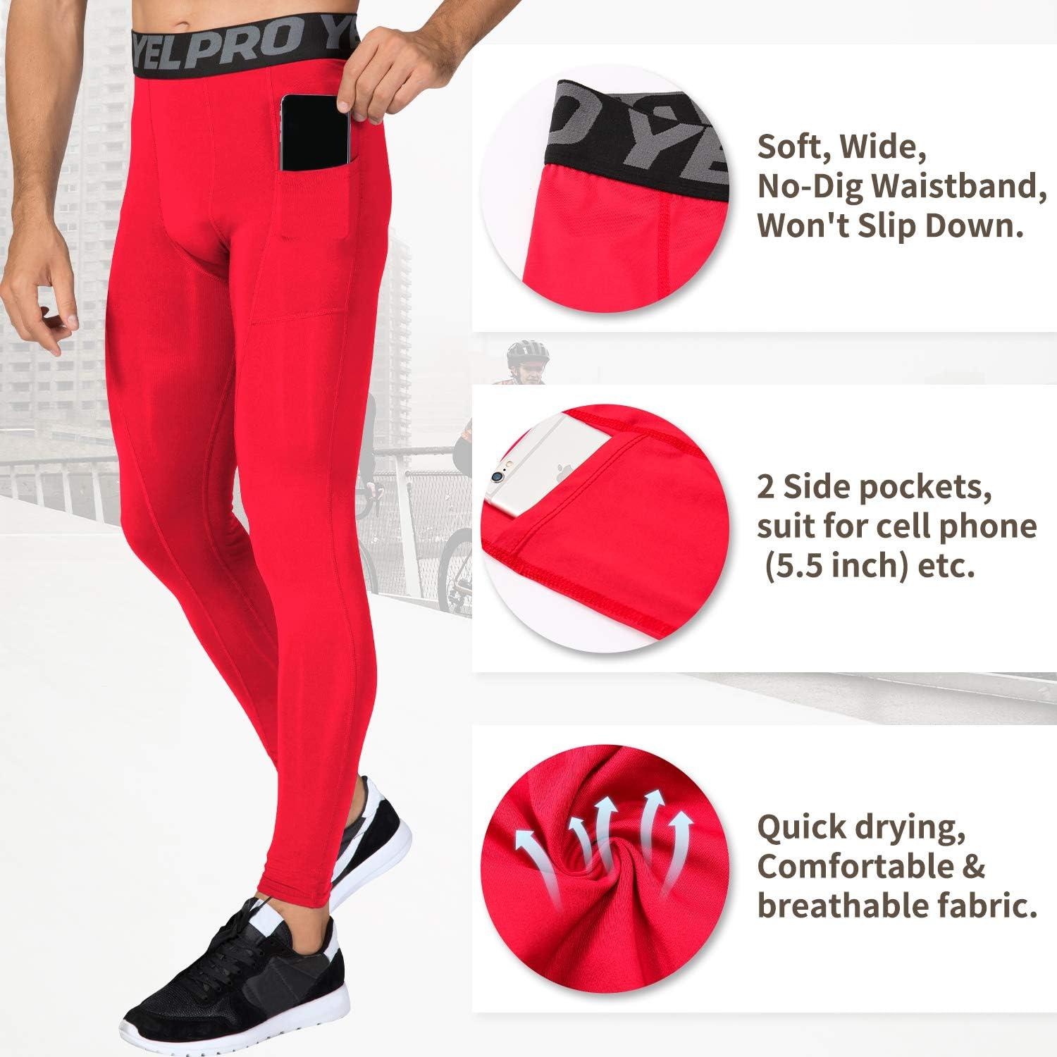New Men High Elastic Compression Pocket Running Slim Sport Tights Men's Gym  Fitness Training Leggings Male Underwear Shorts Color: Red pants, Size: M