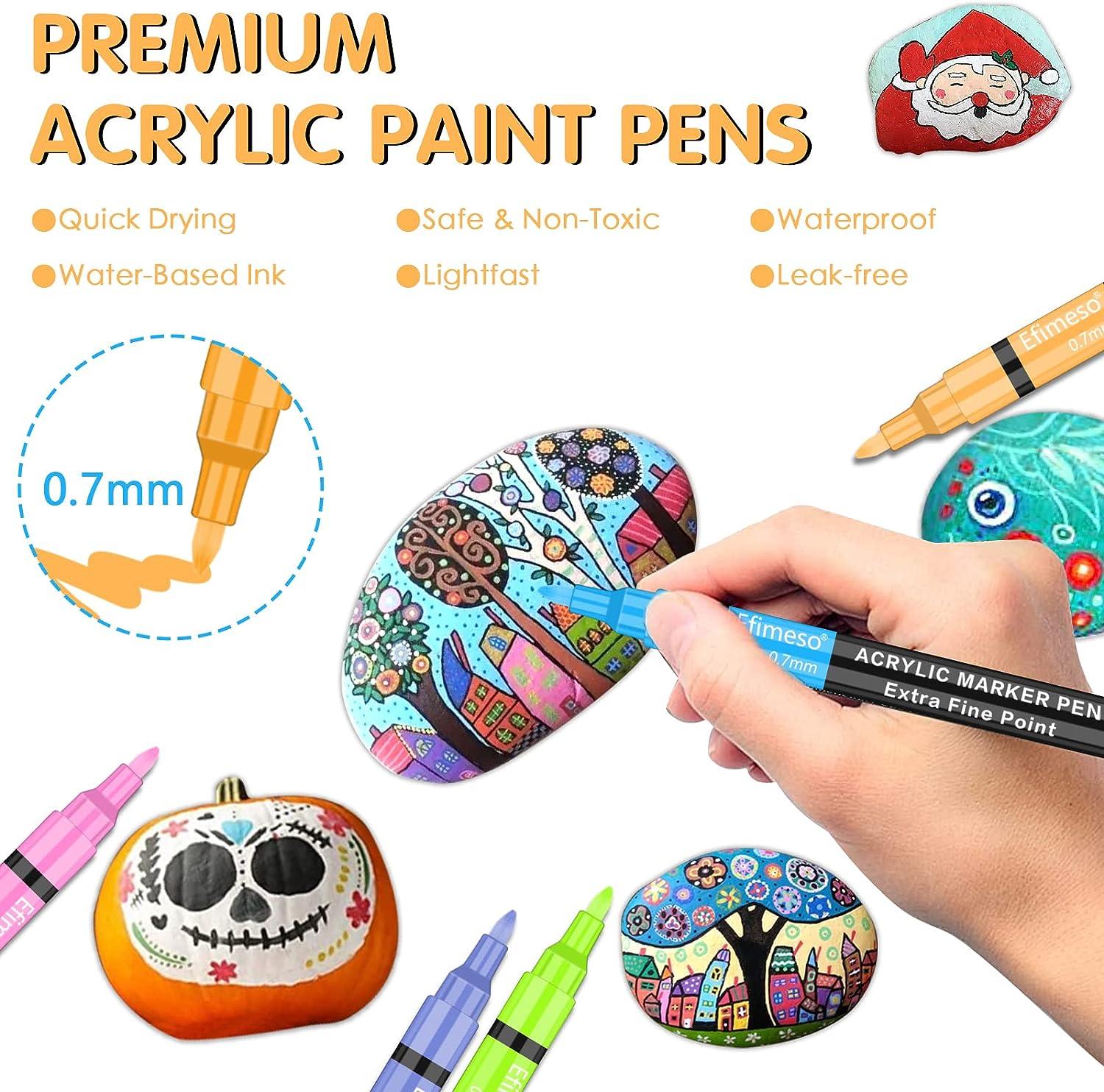 Set of 15 Acrylic Paint Markers Extra-fine Tip 0.7mm Special Colors for  Rock Painting, Stone, Ceramic, Glass, Wood, Fabric, Canvas, Metal 