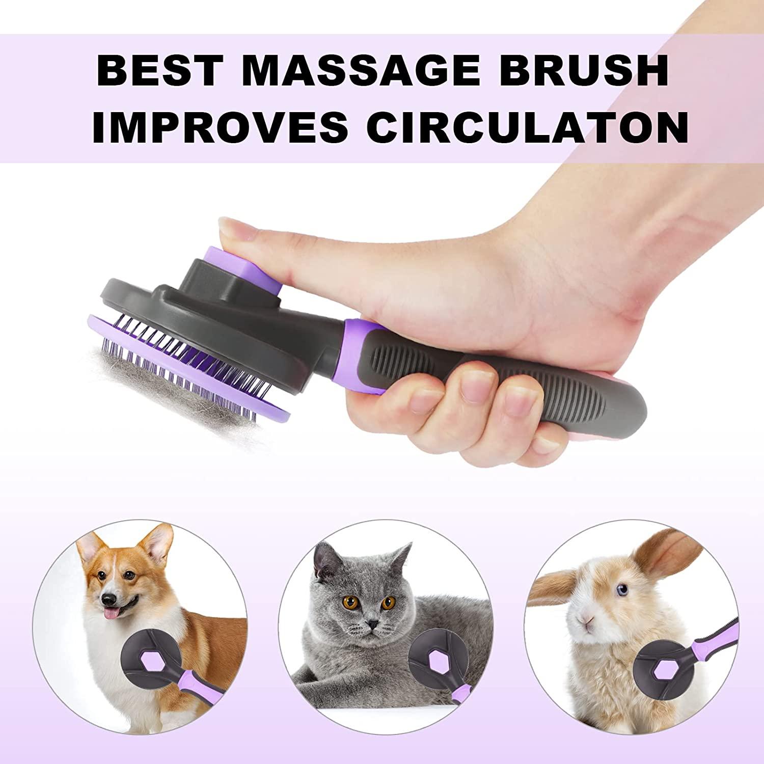 FYY Dog and Cat Brush for Shedding, Self Cleaning Dog Grooming Brush Pet  Slicker Brush for Long or Short Haired Dogs Cats Grooming Supplies Purple