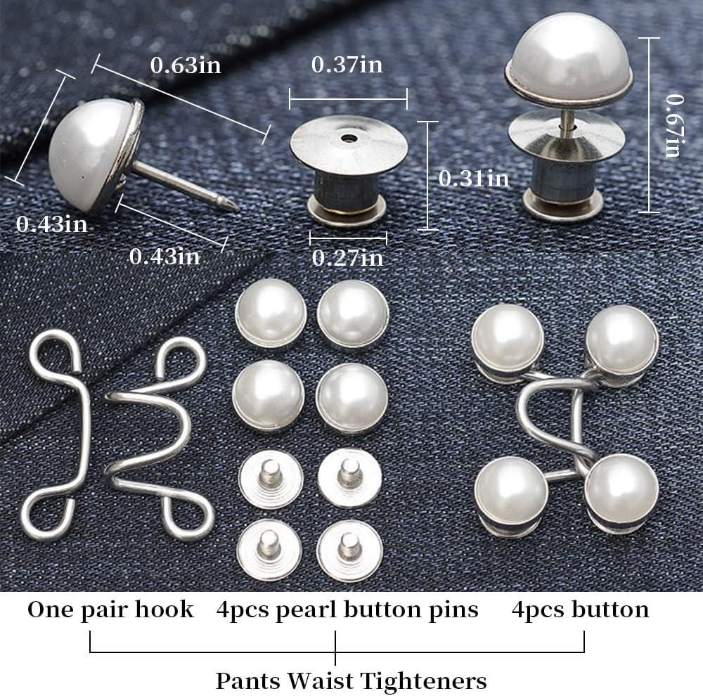  Thinp 4 Sets Jean Button Pins, No Sewing Required Pant Waist  Tightener Adjustable Waist Buckle Extender Set Detachable Button Pins for  Jeans Pants Dress Too Big (Black and White Pearl)