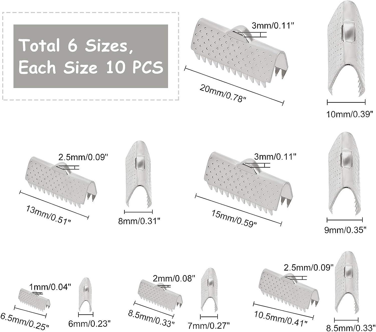 UNICRAFTALE 5 Sizes Folding Crimp Ends 250pcs Crimps Ends Fold Over Cord  Ends Terminators Clamp End Tips Jewelry Finding Kit for Bracelets