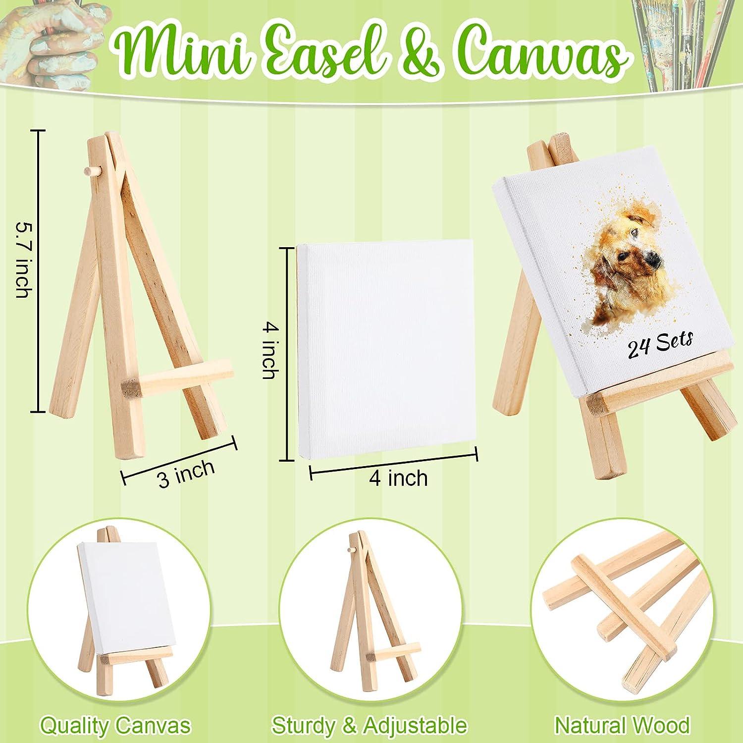 12 Pack 3 x 3 Inch Stretched Mini Canvases Small Painting Canvas with Mini  Easel Art Canvases for Painting with Wood Display Easel for Kids Painting