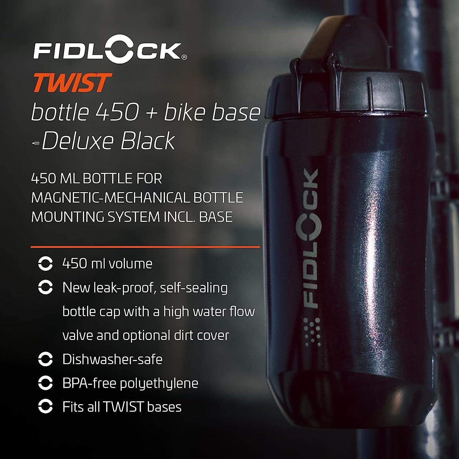 FIDLOCK Twist Bottle 450 Set- Bike Water Bottle Holder with Attached Bottle  - Cage Free Magnetic Mount, Black