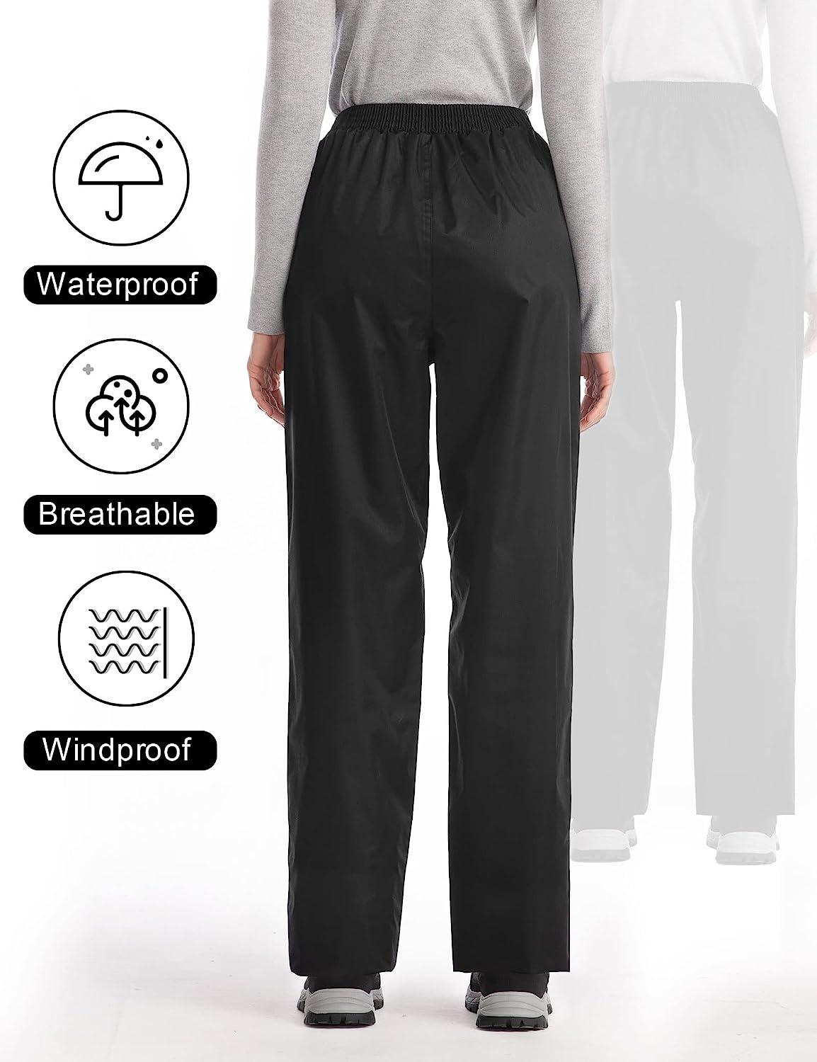 iCreek Women's Rain Pants Waterproof Breathable Windproof Lightweight Over  Pants Work Rain Outdoor for Hiking, Golf, Fishing Black Medium/29 Inseam