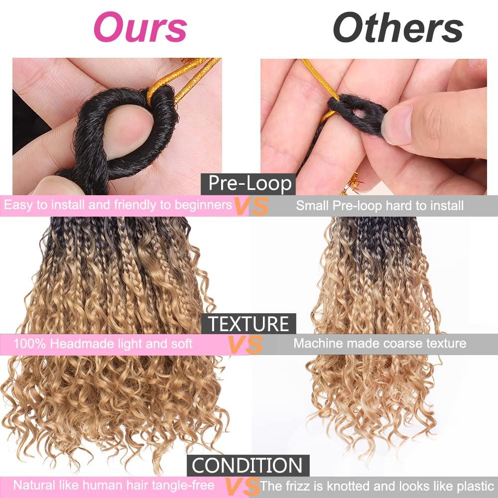 Human Hair Crochet Boho Box Braids With Human Hair Curls Ends Pre Loop  Braiding