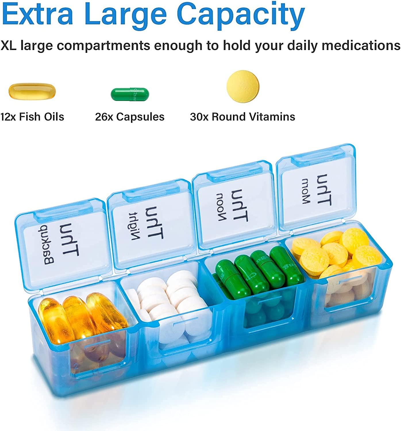 XL Large Monthly Pill Organizer 4 Weeks, 28 Day Pill Box Organizer Weekly,  7 Day Pill Dispenser 4 Times a Day, Medicine Organizer Box for Vitamin