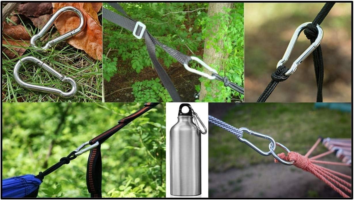 Steel Carabiner Clip with Spring Snap Hook - 6 Pack - Black
