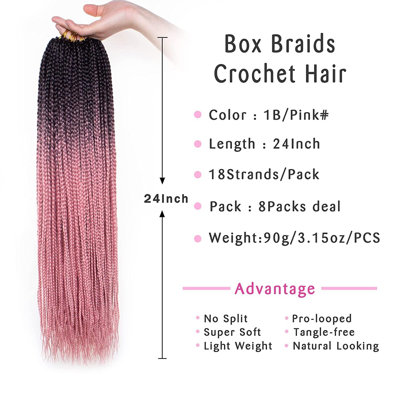 Pink Box Braid Crochet Hair 24 Inch Pre Looped Crochet Box Braids 6 Packs  Small Crochet Braids Box Braids Pink Braiding Hair Extensions (24 inch box  braids 6 pack, Pink)… : : Beauty