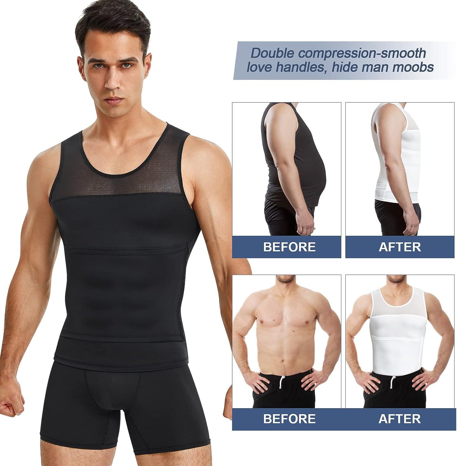 MOLUTAN Compression Shirts for Men Shapewear Chest Abdomen Control Body Shaper  Slimming Undershirt Workout Vest Tank Top Black X-Large