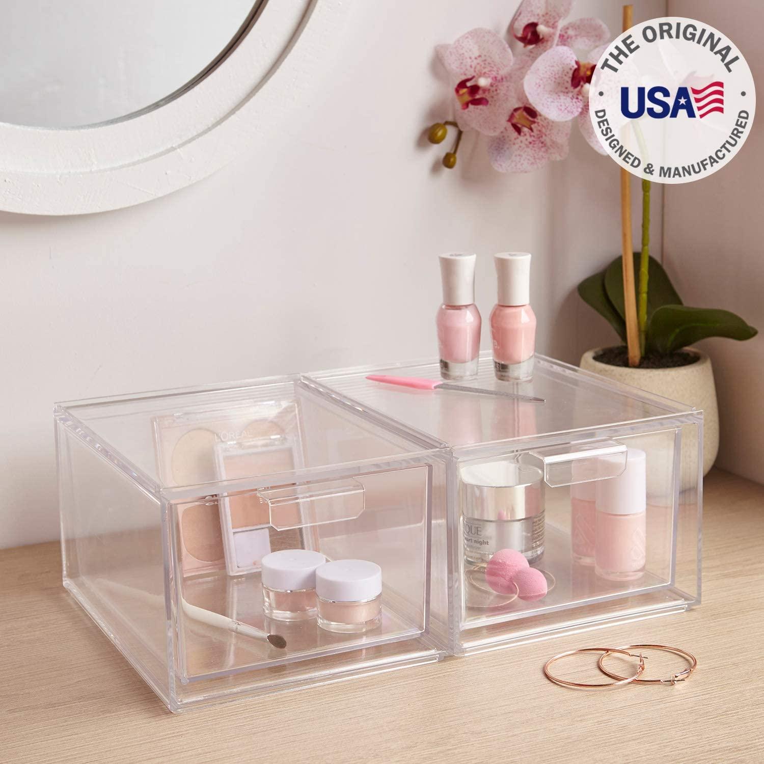 .com: STORi Audrey Stackable Cosmetic Organizer Drawers 4-1/2 Tall, Set of 2 Clear: Home & Kitchen