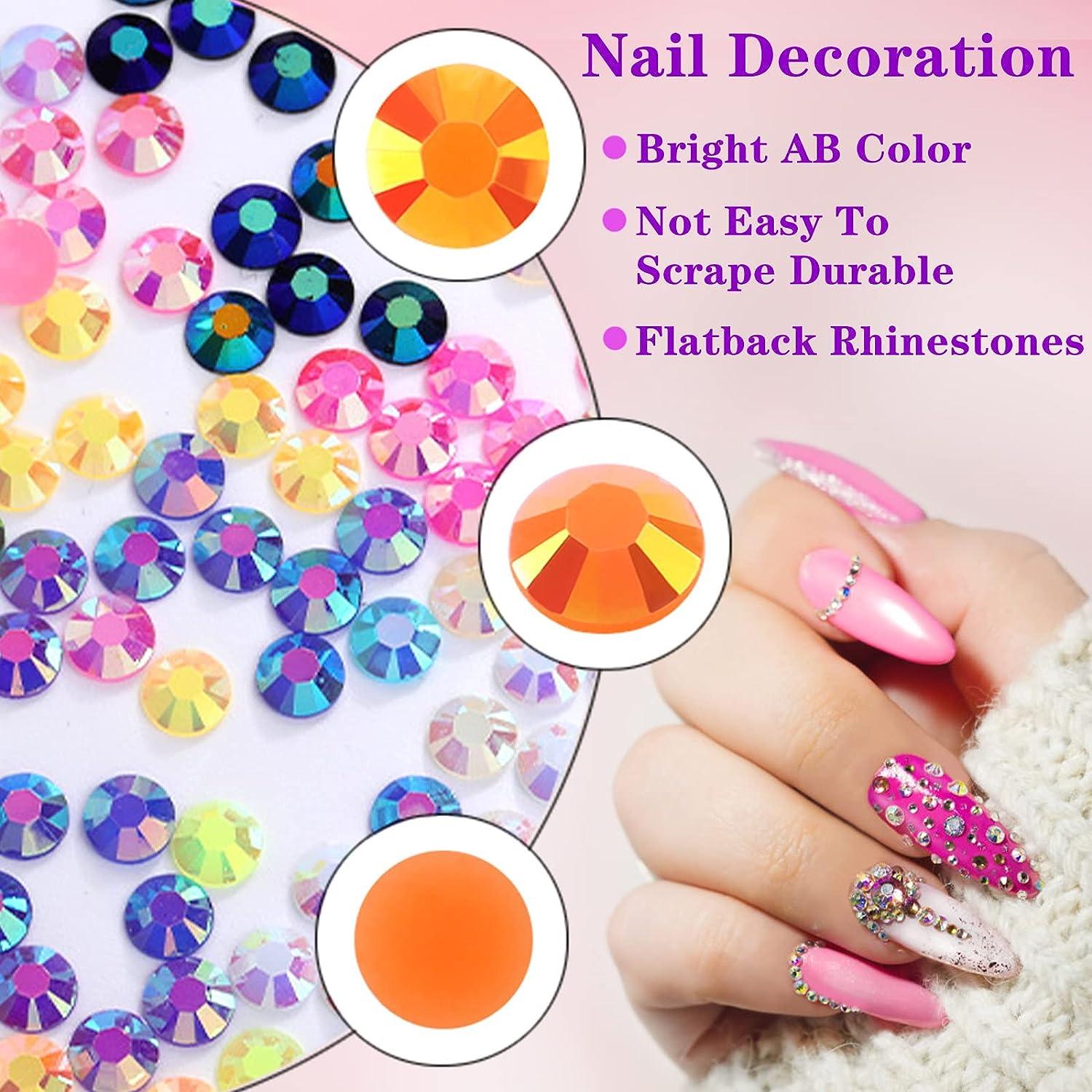 Multi color Flatback Nail Diamonds Jewels Rhinestones,Nail Gems and  Rhinestones Kit - 1#+3# 