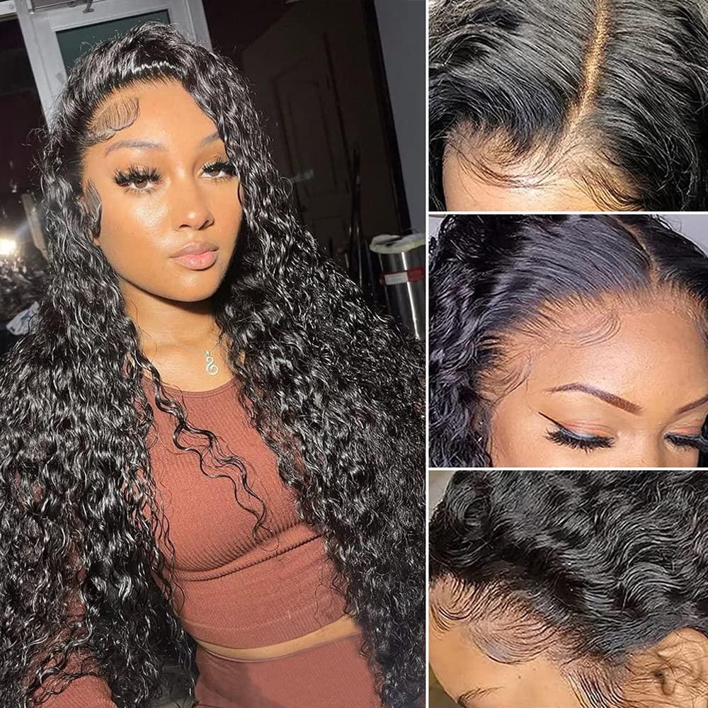 Curly Lace Front Wig Human Hair Wigs for Black Women HD Lace Front Wigs  Human Hair Pre Plucked 180% Density 4x4 Lace Closure Wigs Long Curly Wig