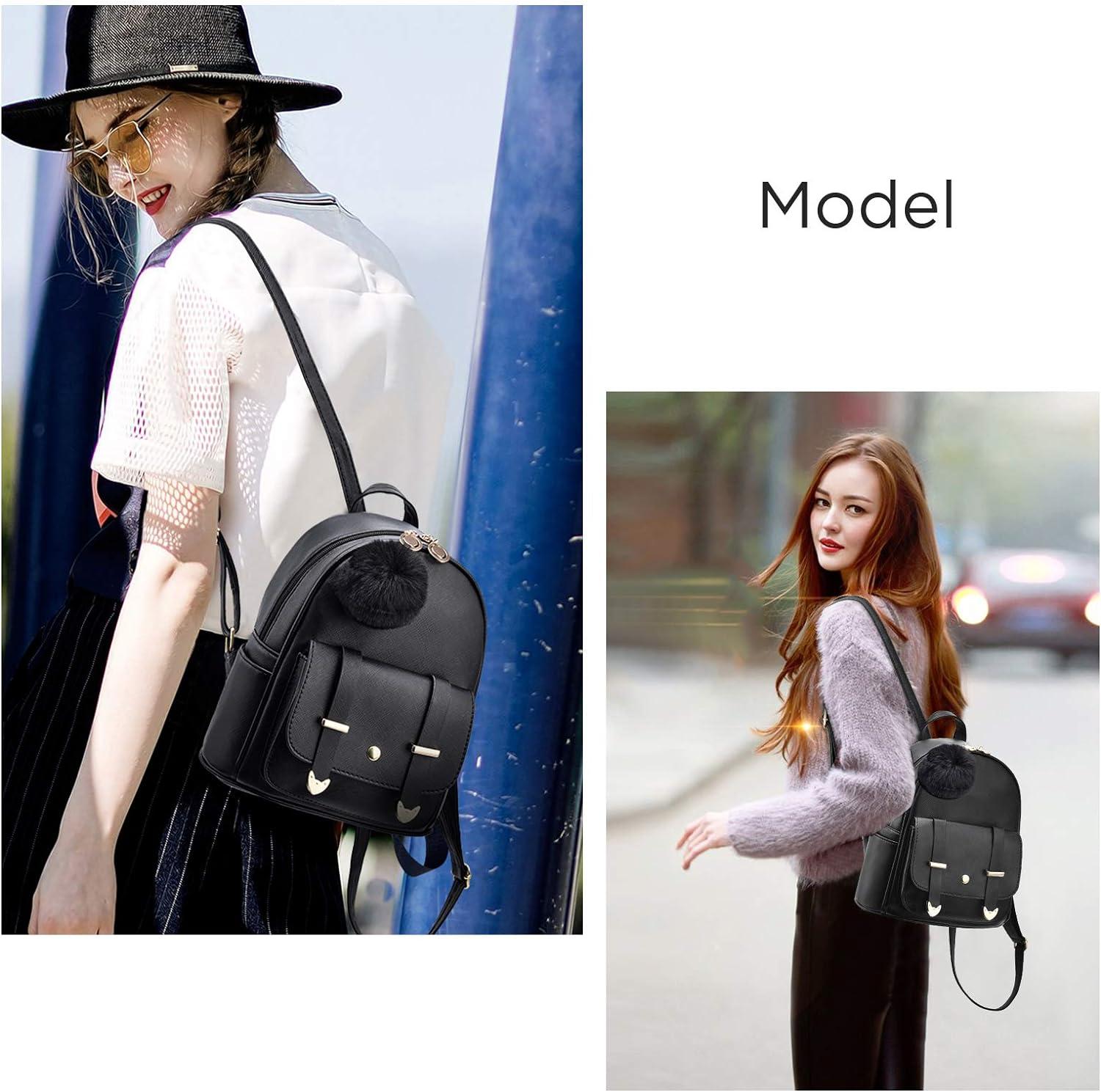 I IHAYNER Girls Fashion Backpack Mini Backpack Purse for Women Teenage  Girls Purses PU Leather Pompom Backpack Shoulder Bag