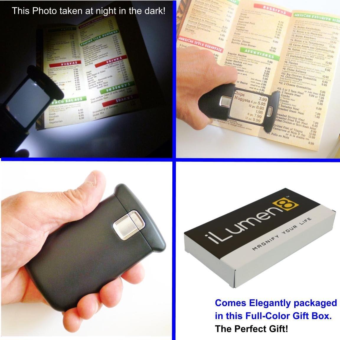 Best Pocket Magnifying Glass by iLumen8-3X Small Magnifier with Lights. Great for Seniors Kids Travel. Fits Into Purse or Pocket Read Maps Menu