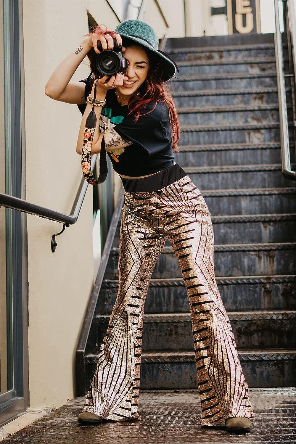 Stylish Sequin High Rise Flare Pants