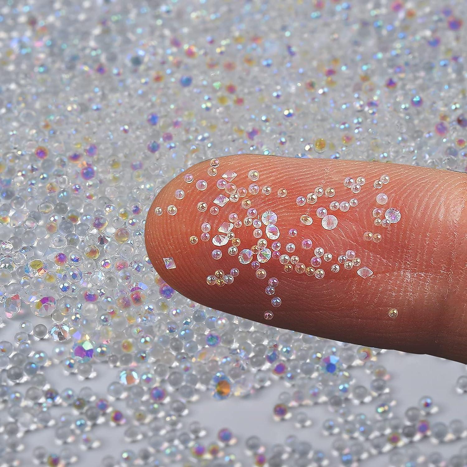 8000pcs Ultra Mini 1.2mm Nail Rhinestones Sand Diamonds Micro Pixie Crystals for Nails Iridescent AB Bling Like Swarovski, Tiny Nail Gems Sugar