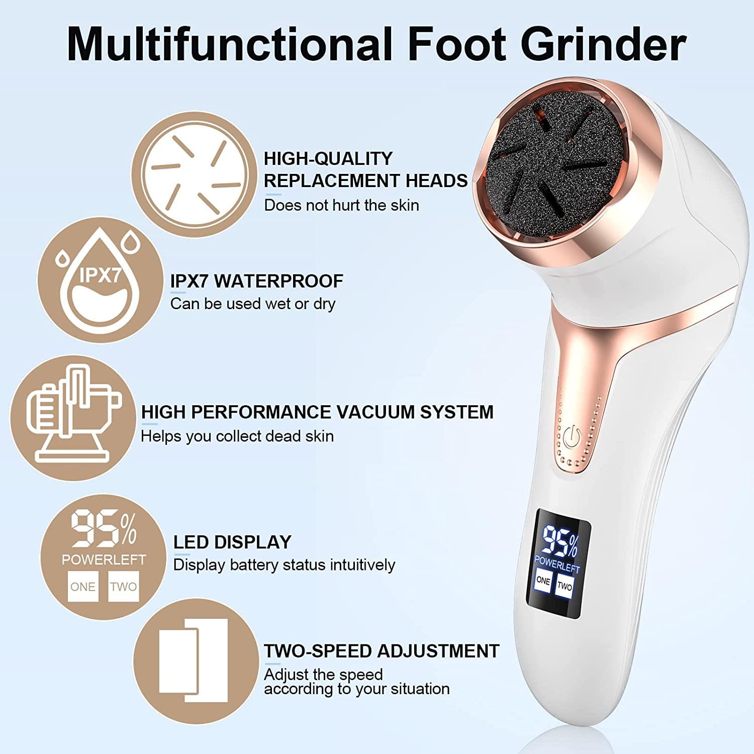 Aoibox 17-Piece Electric Foot Callus Remover with Vacuum Foot Grinder Rechargeable Foot File Dead Skin Pedicure Machine, White