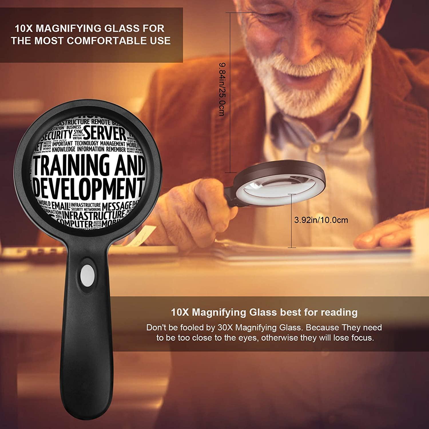 Magnifying Glass with Light, 30X Handheld Large Magnifying Glass 12 LED  Illuminated Lighted Magnifier for Macular Degeneration Seniors Reading
