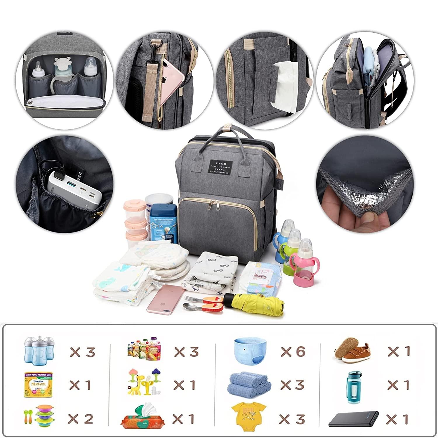 6 in 1 Diaper Bag Backpack with Changing Station, Portable Foldable Baby  Bed, Travel Baby Bags with Bassinet Mat, Stroller Hook, Awning, Mosquito  Net, Large Capacity Waterproof Mummy Bag