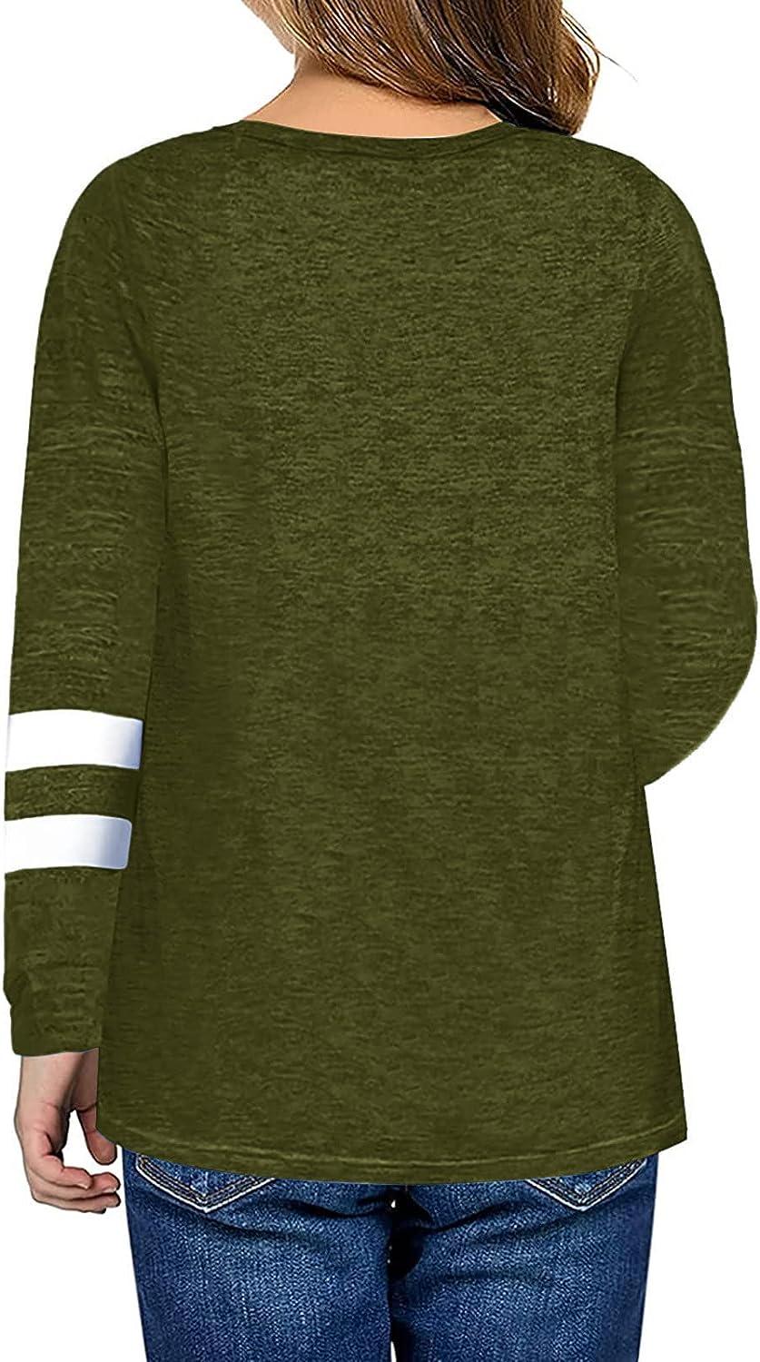 Teen Girls Long Sleeve T-Shirt Casual Loose Crewneck Stripe Fall Tunic  Blouse Pullover Sweatshirt Tops 4-13T Green-5 8-9 Years