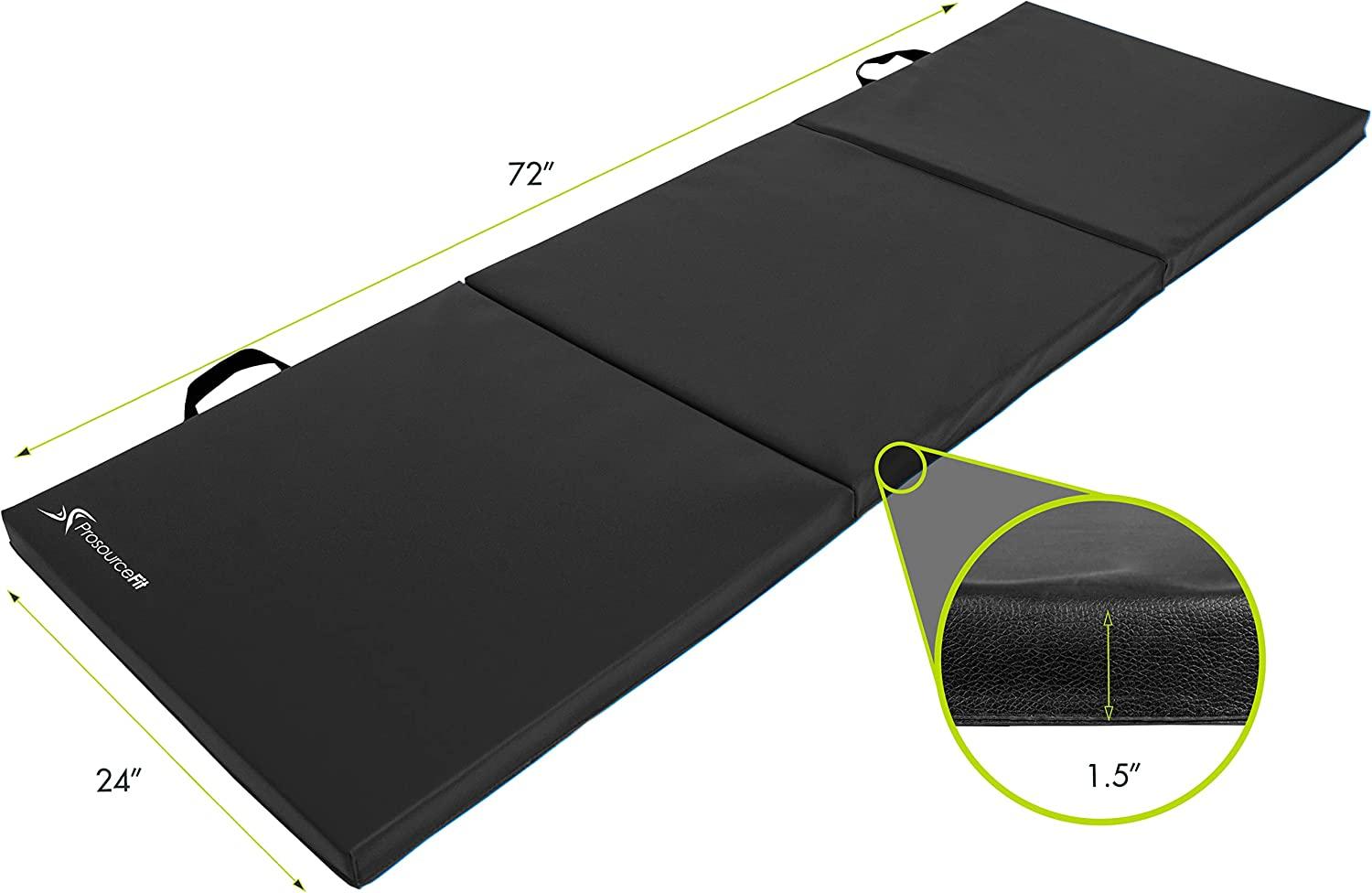 ProSource Tri-Fold Folding Thick Exercise Mat 6'x4', Carrying Handles, Black