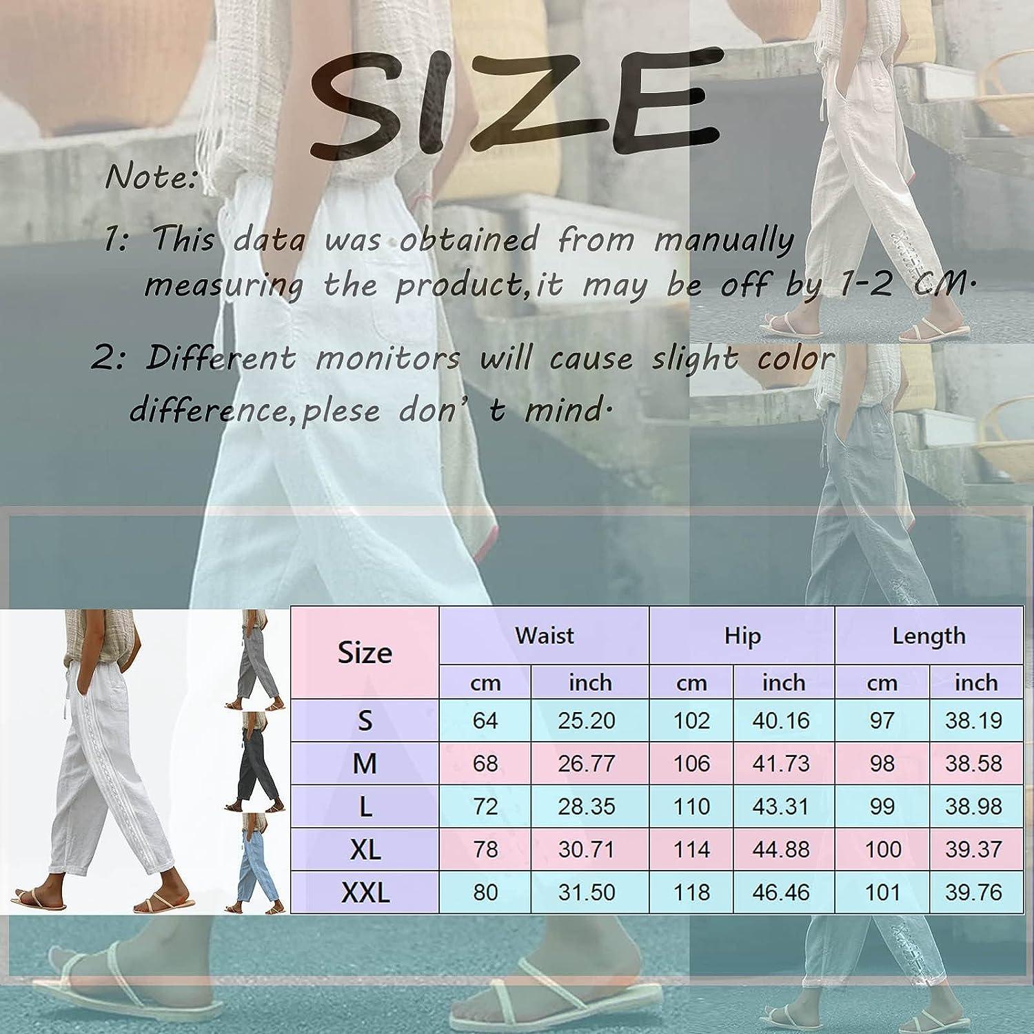 Women Casual Linen Beach Pants Tapered Pants with Pocket