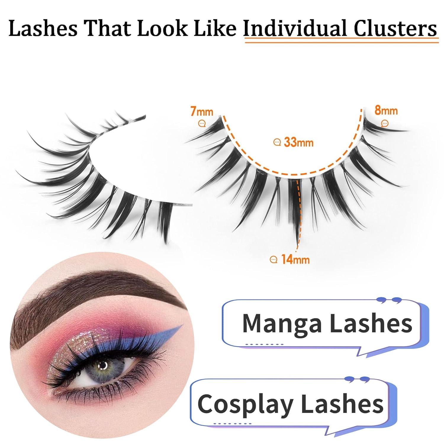 KISSNOWY 5Pairs Natural Lashes Manga Anime Makeup Clear Band