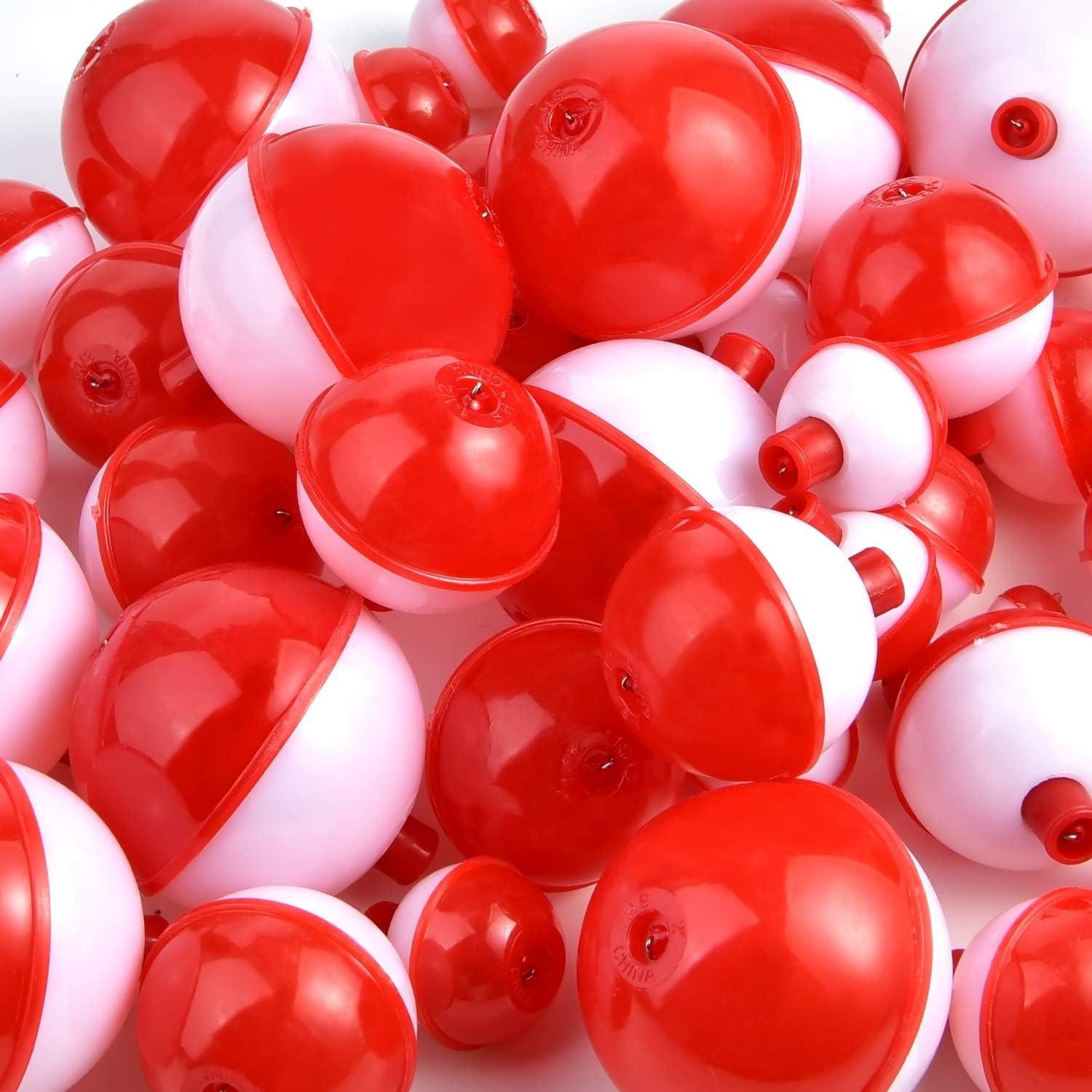 Coopay Fishing Bobbers 30Pcs-50Pcs/Lot Hard ABS Fishing Floats Set Snap on Float  Red/White Bobbers Push Button Round Buoy Floats Fishing Tackle Accessories  0.5+1+1.25+1.5+250pcs
