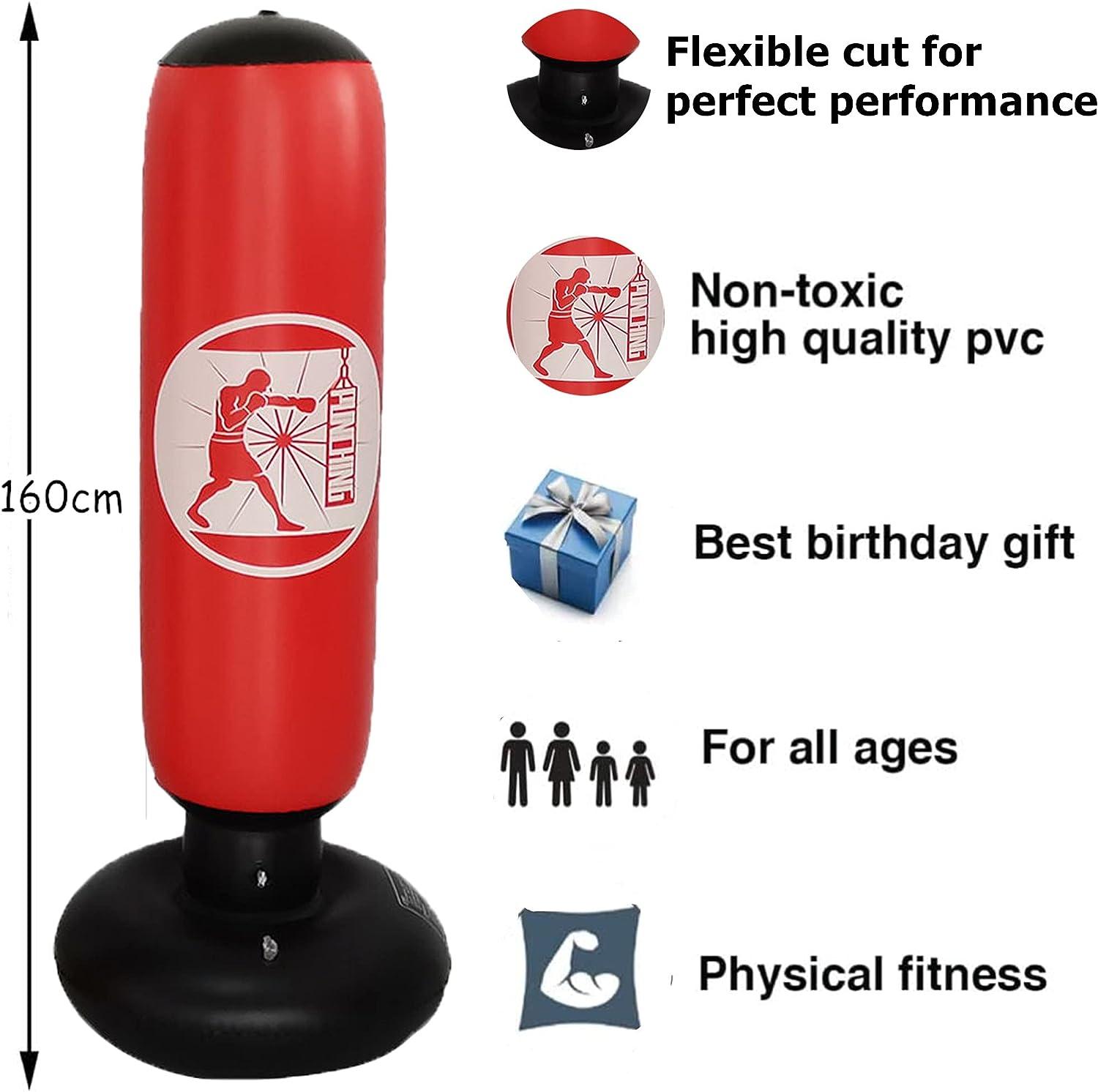 Inflatable Punching Bags for Kids and Adults Boxing ,Practicing Karate,  Taekwondo,Free Standing Ninja Boxing Bag ,63 Inch red