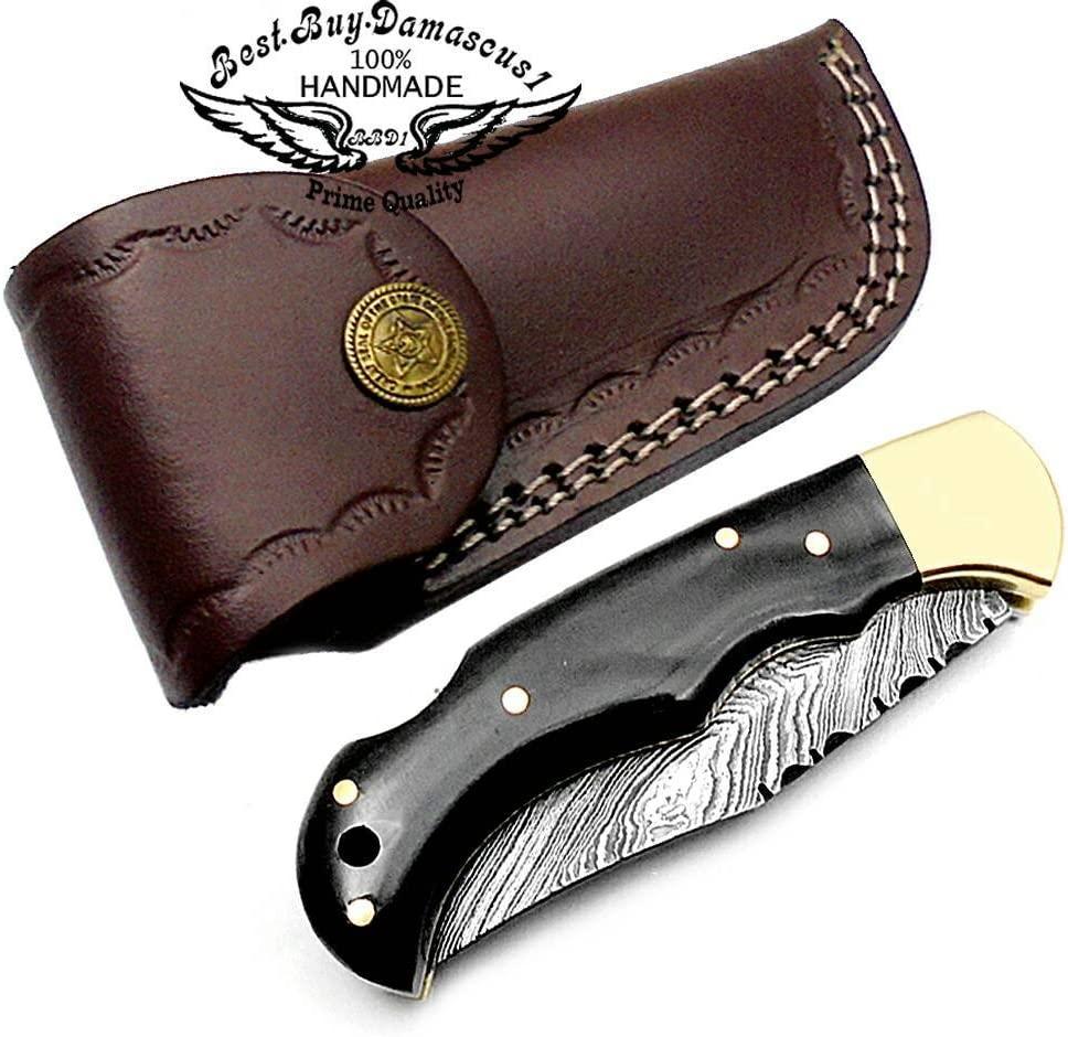  Best.Buy.Damascus1 Pocket knife Buffalo Horn Damascus