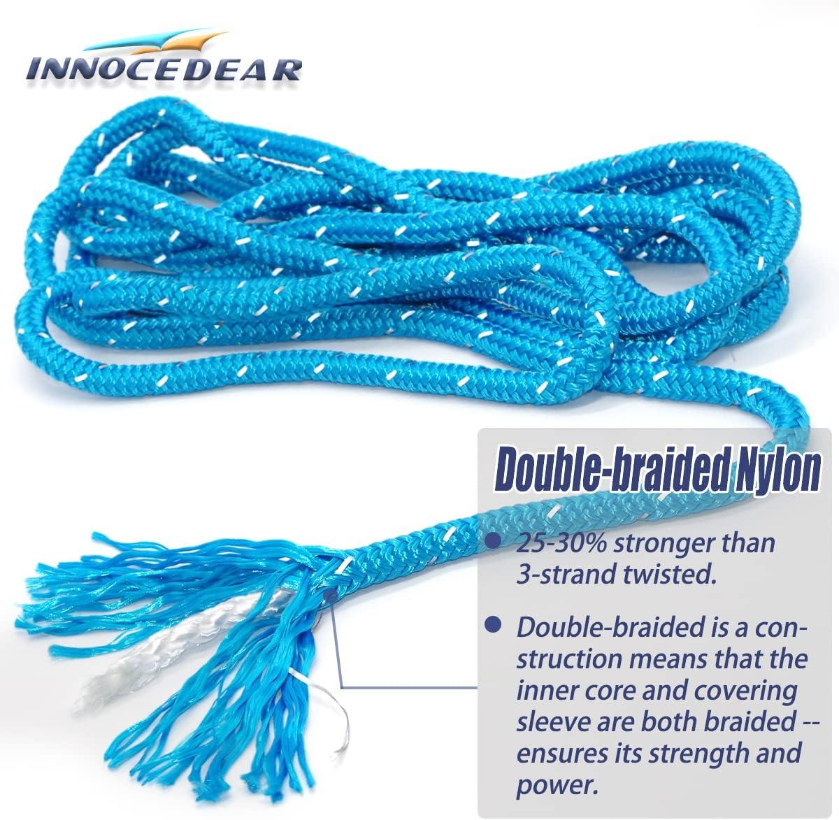 INNOCEDEAR Double-Braided Nylon Dock Line-1/2 x 20' (Eyelet: 12 inch, 4  Pack Blue Reflective,Professional Boat Rope).Hi-Performance Marine Boats  Mooring Rope Dock Line
