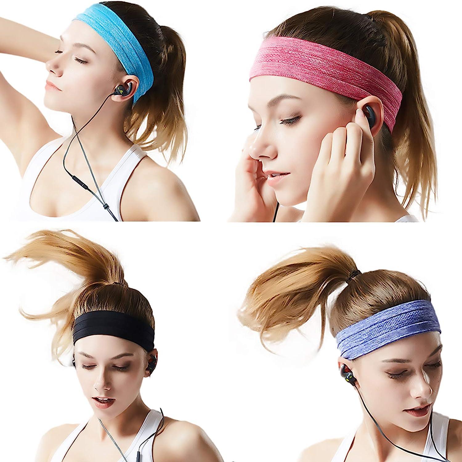 QiShang Workout sweatbands for Women Head,Sport Hair Bands for Women's Hair  Non Slip,Moisture Wicking Headband for Running 6Pack:  Black-gray-blue-orange-rose red-purpl