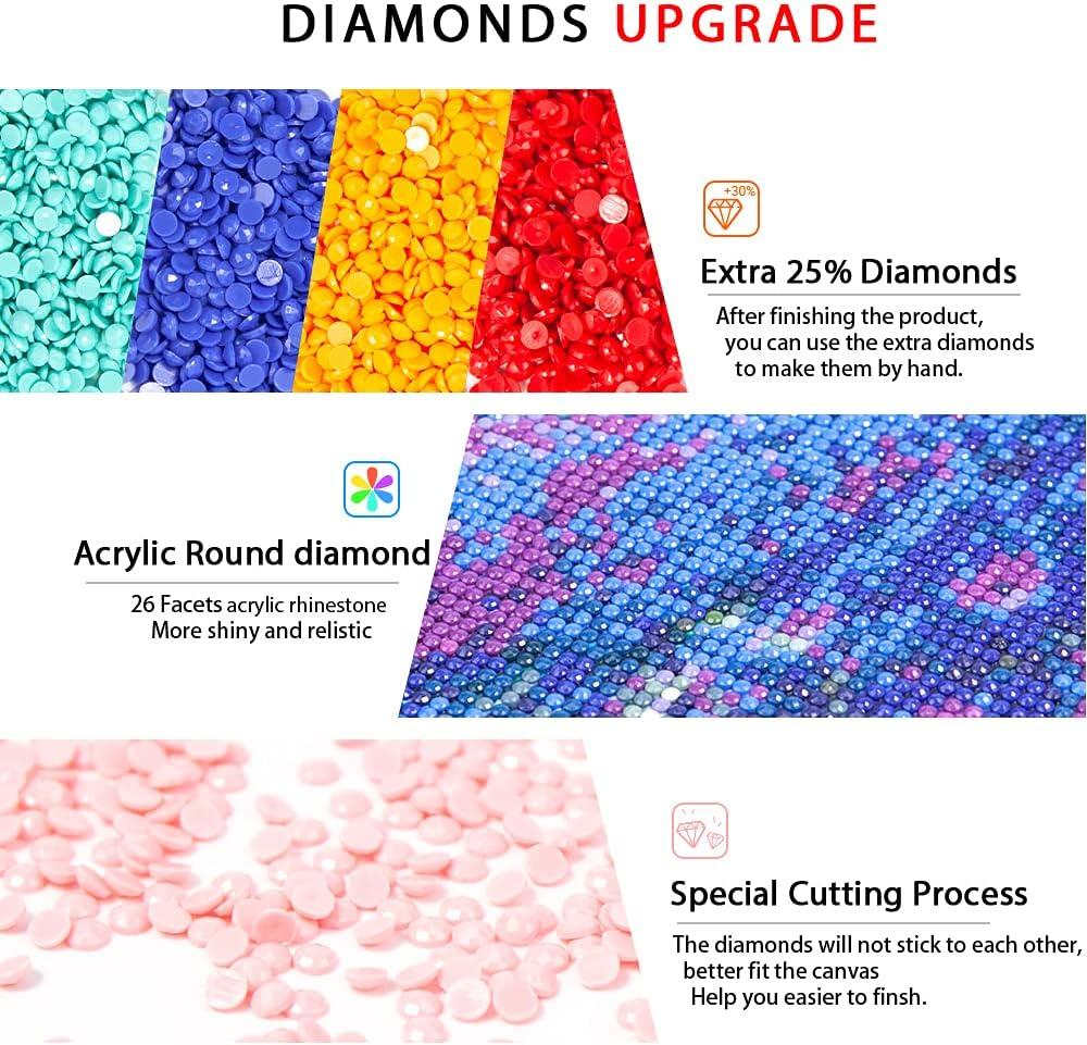 5D Diamond Art Kits for Adults,Flowers DIY Diamond Painting Kits,DIY Full  Square Drill Diamond Art Paint by Numbers with Diamonds Gem Art and Crafts