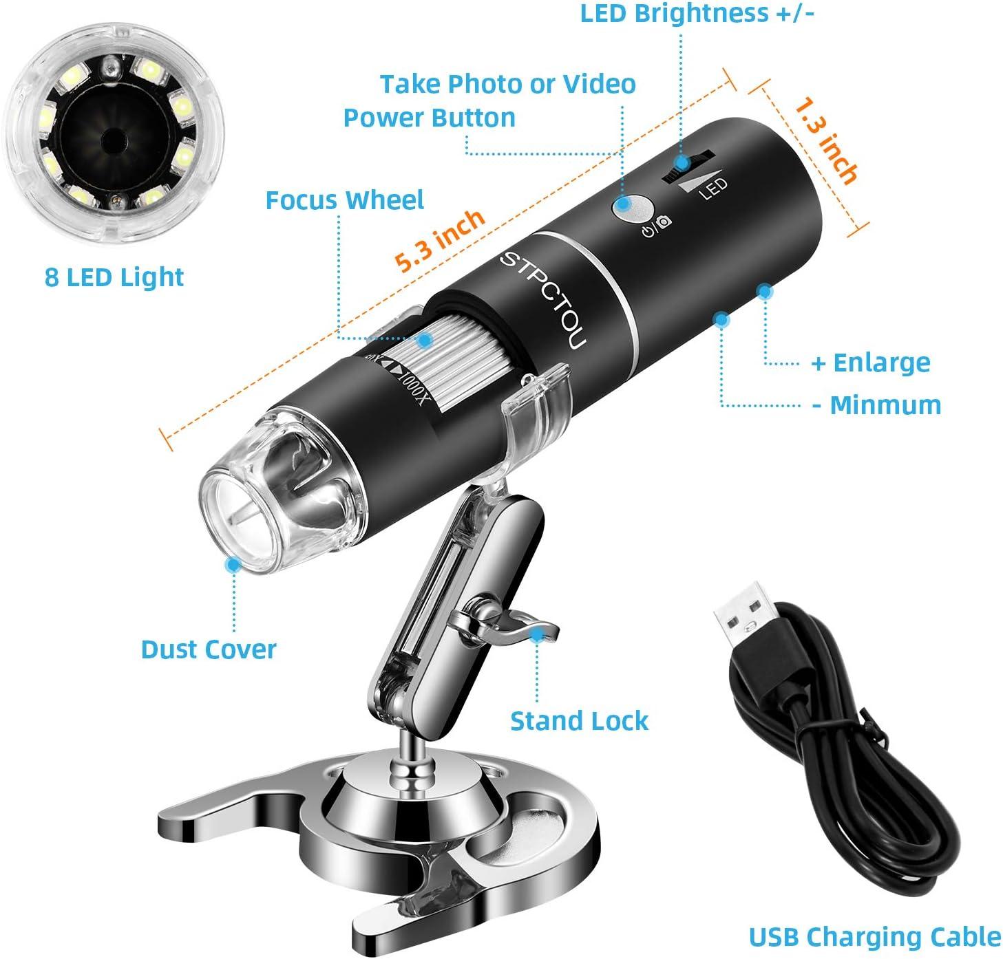 Stpctou Wireless Digital Microscope 50x 1000x 1080p Handheld Portable