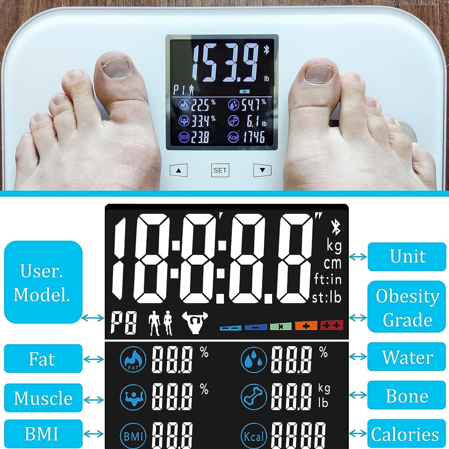 Scale for Body Weight and Fat, Rykyart Touch Screen & App Dual-Mode Scale  with 18 Body Data,400 Ib Bluetooth BMI Weight Scales, Digital Bathroom Scale  Sync with Fitness App,Smart Scale for Weighing