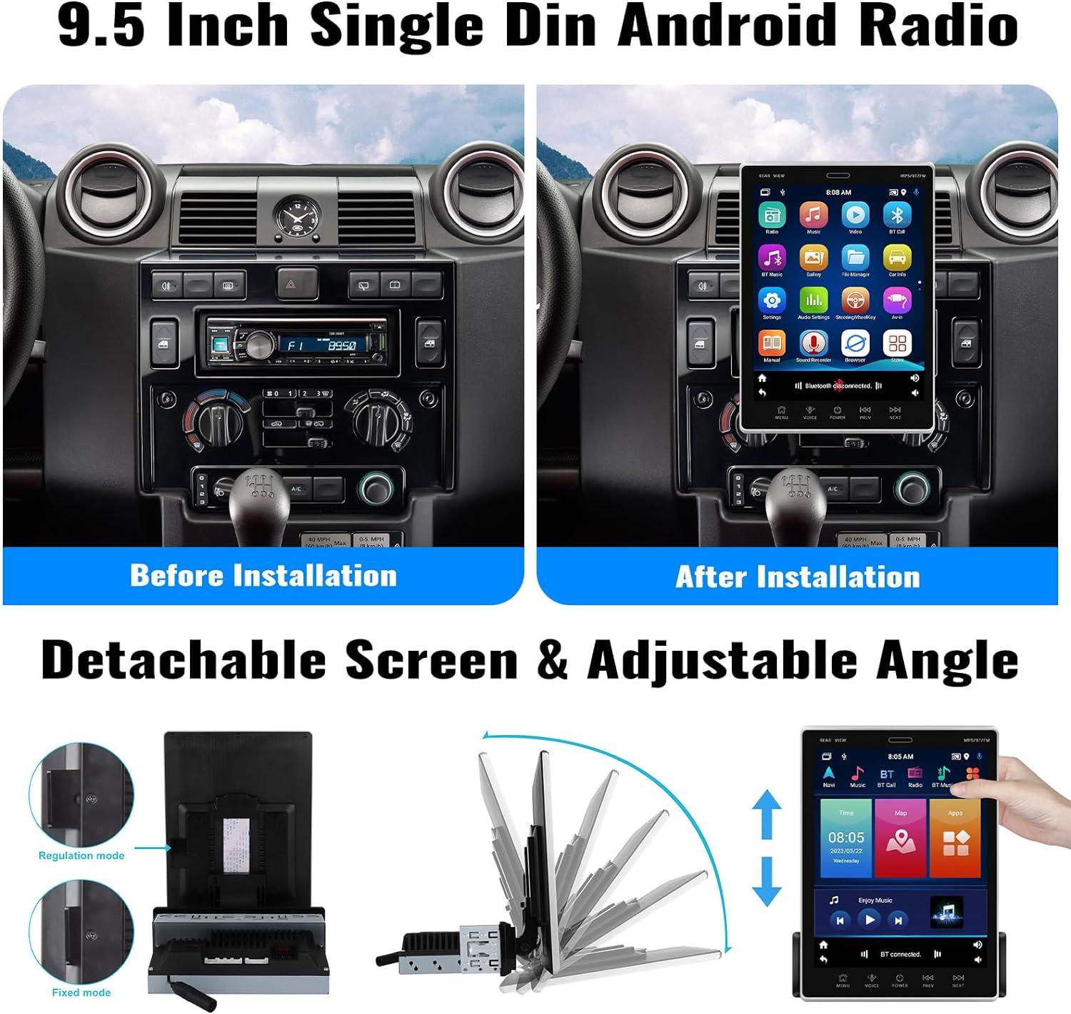 Single Din Vertical Android 12 Car Stereo Wireless Apple CarPlay