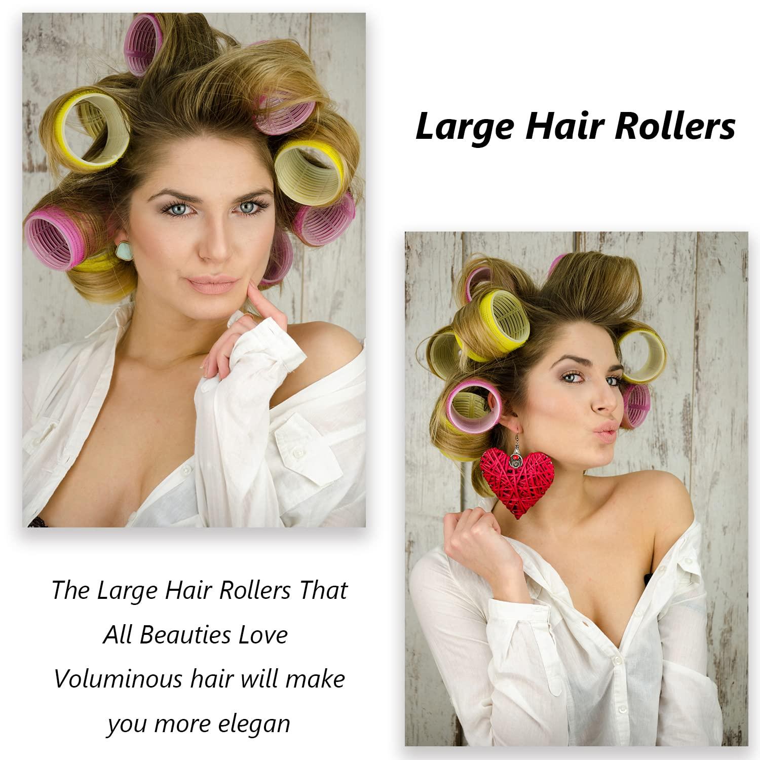 Jumbo Hair Rollers Hair Curlers. 2.5 inch Large Self Grip Hair Curlers for Long Hair, Big Hair Rollers Long Hair. No heat Curlers Hair Rollers with Clips & Comb.24 Pack Yellow-24