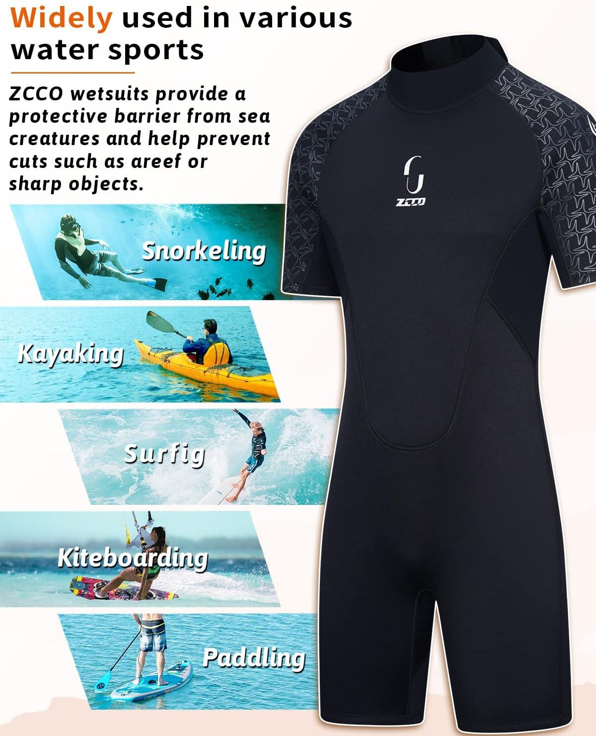 Mens 3mm Shorty Wetsuit Womens Full Body Diving Suit Back Zip Dive Skin for  Diving Canoe Spearfishing Surfing Snorkeling Swimming Suits Men Black XX- Large