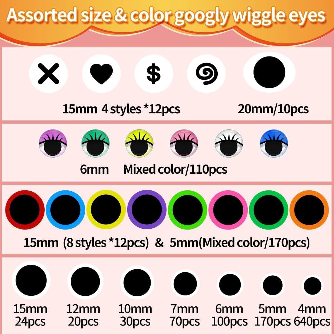 Iooleem 1518pcs Googly Wiggle Eyes Self Adhesive in 24 Styles