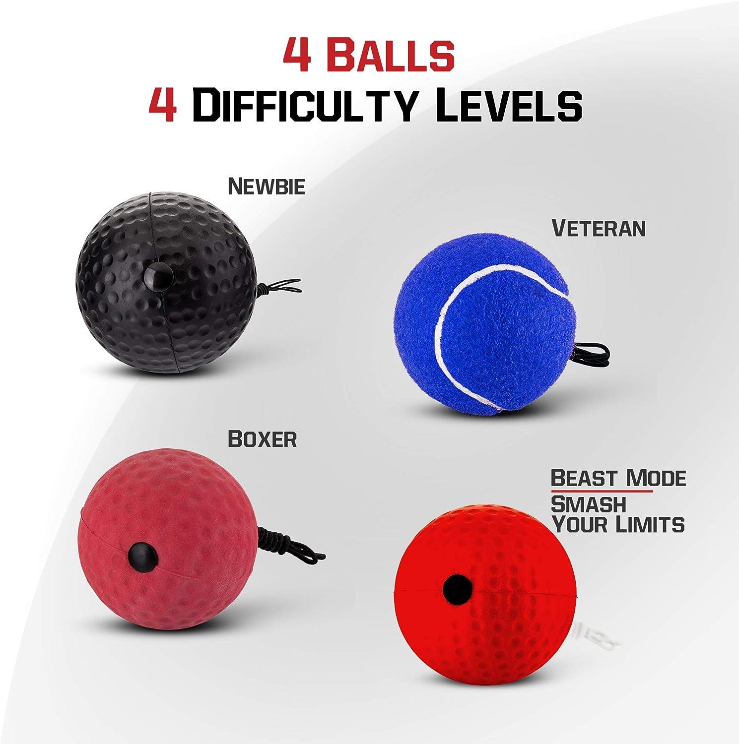 Boxing Reflex Ball Set, 4 Difficulty Level Boxing Ball On String, Punching  Fight React Head Ball with Headband, Speed Hand Eye Reaction and  Coordination Boxing Equipment For Kids And Adults
