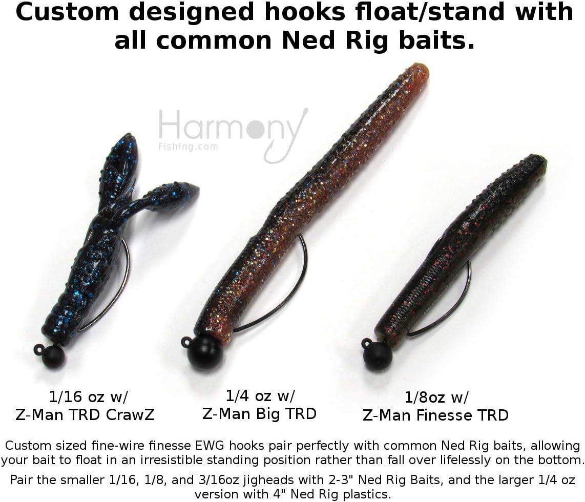 Harmony Fishing - Tungsten Offset Weedless Ned Rig Jigheads (5 Pack) 1/8oz  (5 Pack)